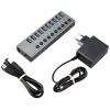 Renkforce RF-6027504 USB Hub 10 portů USB-A USB 3.1 Gen2 10 GBit/s lze spínat jednotlivě, s hliníkovým krytem stříbrnočerná RF-6027504