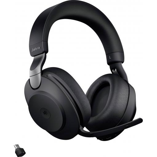 Jabra Evolve2 85 MS Headset uzavřená (Over Ear) Bluetooth®, kabelová stereo černá Redukce šumu mikrofonu regulace hlasitosti, Indikátor nabití, Vypnutí zvuku