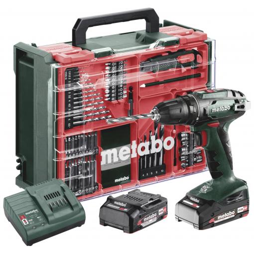 Metabo BS 18 Set aku vrtací šroubovák, 18 V, 2 Ah Li-Ion vč. 2x aku, bezkartáčové, kufřík, vč. nabíječky, vč. příslušenství, 602207710