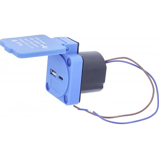 AS Schwabe 45091 USB nabíjecí zásuvka do zdi s USB-C®, s nabíjením přes USB IP54 modrá