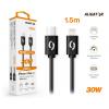 Datový kabel ALIGATOR POWER 30W, USB-C/Lightning 3A 1,5m, černý