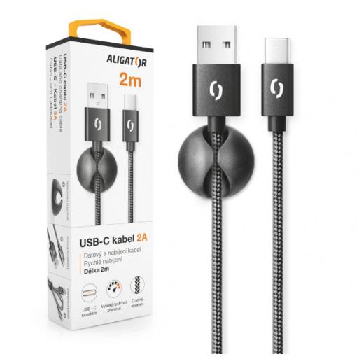 Datový kabel ALIGATOR PREMIUM 2A, USB-C, 2m, černý