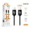 Datový kabel ALIGATOR POWER 65W, USB-C/USB-C 3A 1,5m, černý