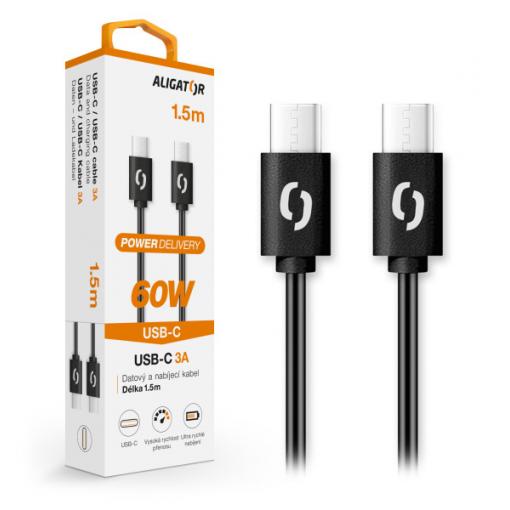 Datový kabel ALIGATOR POWER 65W, USB-C/USB-C 3A 1,5m, černý