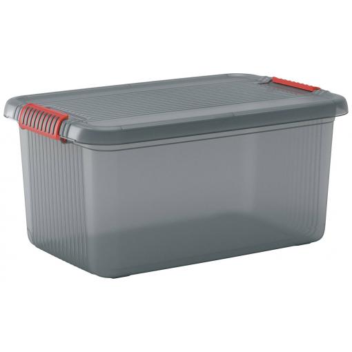 KIS 237047 Úložný box, K Latch, stohovatelné, (š x v x h) 590 x 280 x 390 mm, kouřová šedá, průsvitná, 1 ks