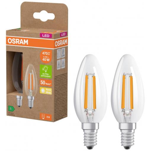 OSRAM HOMELIGHTING 4099854255472 LED Energetická třída (EEK2021) A (A - G) E14 svíčkový tvar 2.2 W = 40 W teplá bílá (Ø x v) 35 mm x 35 mm 2 ks