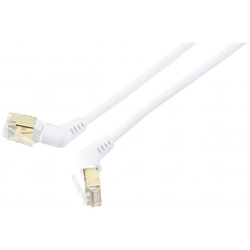 Renkforce RF-6071574 RJ45 síťové kabely, propojovací kabely CAT 8 S/FTP 2.00 m bílá Zásuvné kontakty otočné o 360°, Zahnutý kabelový vývod 1 ks