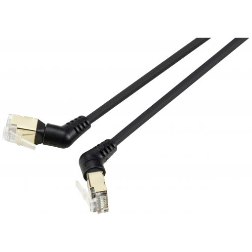 Renkforce RF-6071554 RJ45 síťové kabely, propojovací kabely CAT 8.2 S/FTP 1.00 m černá Zásuvné kontakty otočné o 360°, Zahnutý kabelový vývod 1 ks