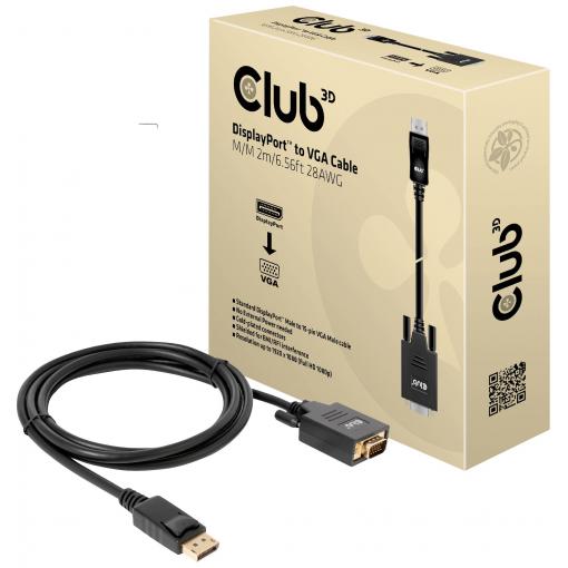 club3D DisplayPort / VGA kabel Konektor DisplayPort, VGA pólové Zástrčka 2.00 m černá CAC-1012 Kabel DisplayPort