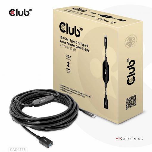 club3D USB adaptér USB 3.2 Gen1 USB-C ® zástrčka, USB-A zásuvka 10.00 m černá CAC-1538
