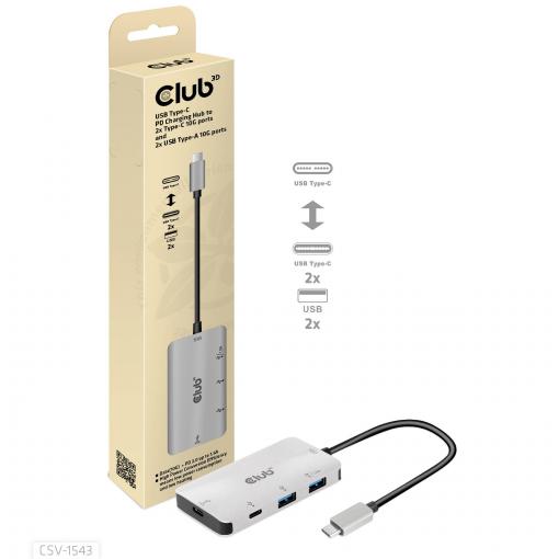 club3D USB 3.0 adaptér [1x USB-C® zástrčka - 2x USB-C®, USB 3.2 Gen 2 (USB 3.1)] Adapter USB 3.1 Typ C 0 mm