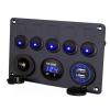 Ovládací panel YC-A90, 5 vypínačů, USB, voltmetr, 150×105 mm