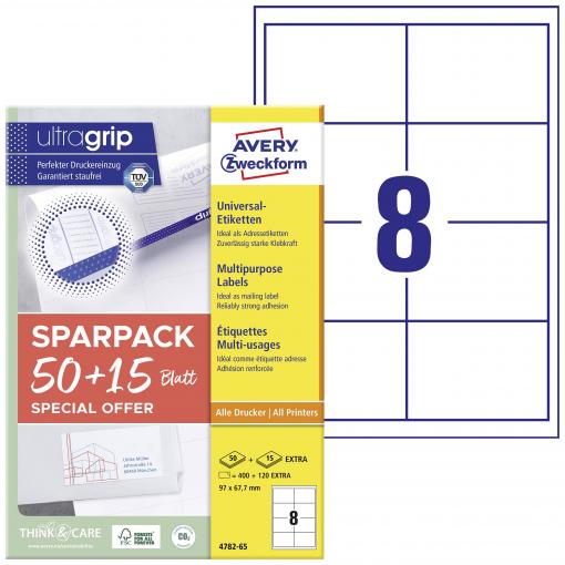 Avery-Zweckform 4782-65 univerzální etikety 97 x 67.7 mm papír bílá 65 listů trvalé inkoustová tiskárna, laserová tiskárna, barevná laserová tiskárna, kopírka,