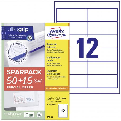 Avery-Zweckform 4781-65 univerzální etikety 97 x 42.3 mm papír bílá 65 listů trvalé inkoustová tiskárna, laserová tiskárna, barevná laserová tiskárna, kopírka,