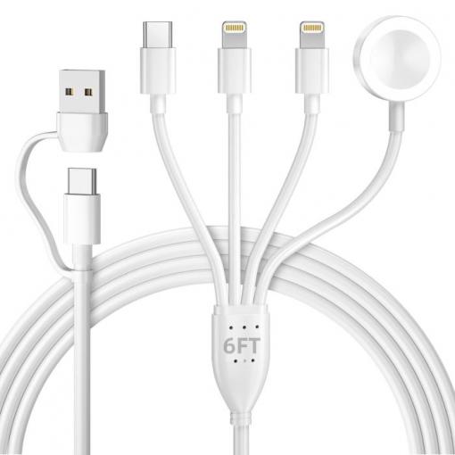 Nabíjecí kabel 4 v 1, USB-A/USB-C – USB-C, 2× Lightning, Apple Watch, 1,8 m