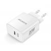 Chytrá síťová nabíječka ALIGATOR Power Delivery 20W, USB-C/USB-C kabel, bílá
