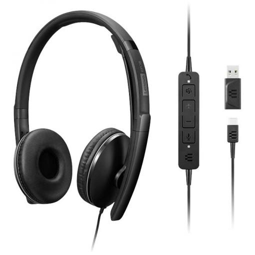 Lenovo Gen 2 Headset otevřená (On Ear) kabelová stereo černá Redukce šumu mikrofonu Vypnutí zvuku mikrofonu telefon