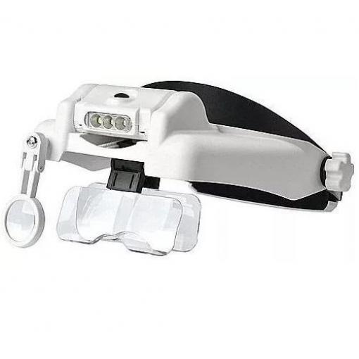 Náhlavní lupa MG82000M s LED osvětlením, 4 výměnné čočky (1,2x–3,5x)