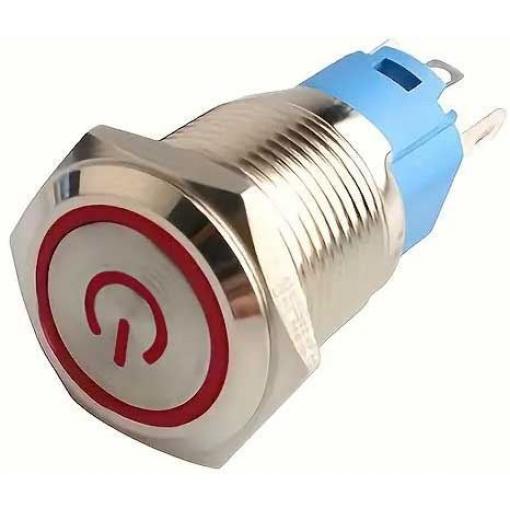 Tlačítko stiskací OFF-ON 22 mm, 250 V / 2 A, červené LED 12-24 V