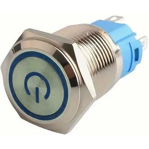 Vypínač tlačítkový OFF-ON 22mm, 250V/2A, modré prosvětlení 12-24V