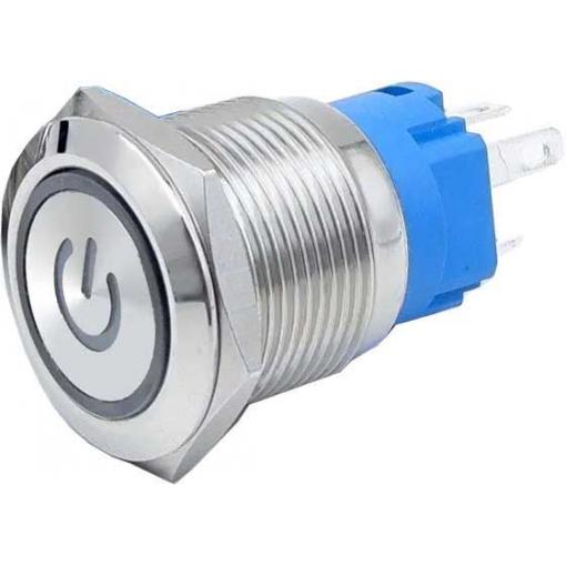 Vypínač stiskací OFF-ON 22mm, 250V/2A, bílé prosvětlení 12-24V