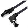 Maxtrack TI51-3L RJ45 síťové kabely, propojovací kabely CAT 8.1 S/FTP 3 m černá 90° zatočeno doprava, jednoduché stínění 1 ks