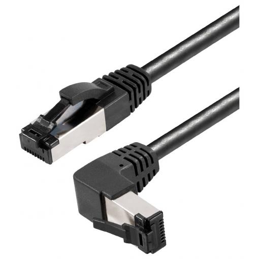 Maxtrack TI49-2L RJ45 síťové kabely, propojovací kabely CAT 8.1 S/FTP 2 m černá 90° zatočeno nahoru , odolné vůči amoniaku, jednoduché stínění 1 ks