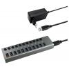 Maxtrack CH12L USB Hub 10 portů USB-A USB 3.0 5 GBit/s lze spínat jednotlivě stříbrnošedá CH12L