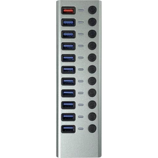 Maxtrack CH12L USB Hub 10 portů USB-A USB 3.0 5 GBit/s lze spínat jednotlivě stříbrnošedá CH12L