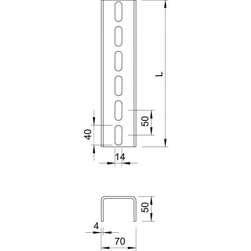 OBO Bettermann 6479308 U-stojina (d x š x v) 6 m x 70.00 mm x 50.00 mm 1 ks šedá