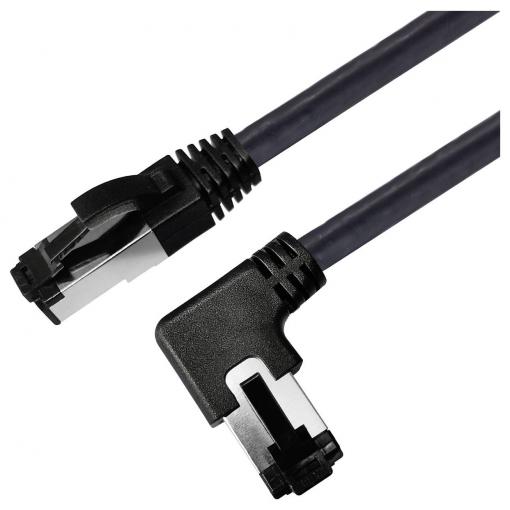 Maxtrack TI52-3L RJ45 síťové kabely, propojovací kabely CAT 8.1 S/FTP 3 m černá 90° zatočeno doleva, jednoduché stínění 1 ks
