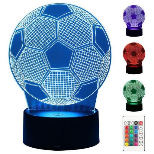 Fotbalová noční lampa 3D LED, 16 barev, dálkové ovládání