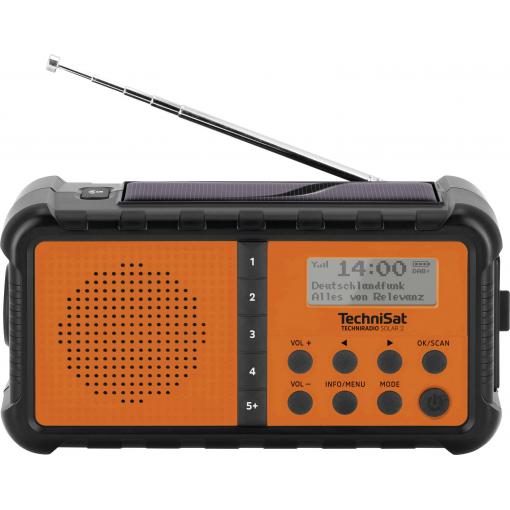 TechniSat TECHNIRADIO SOLAR 2 0000/3996 stolní rádio, DAB+, FM, USB, Solární panel, Ruční klika, stolní lampa, s akumulátorem, voděodolné, Oranžovočerná