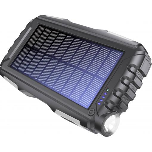Denver PSO-20010 MK2 solární powerbanka 20000 mAh, USB-C®, antracitová, Kapesní svítilna, Indikátor stavu