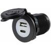 TRU COMPONENTS TC-12114140 USB a + USB C® podsvícená vestavná zásuvka, modrá LED, kulatá Množství: 1 ks