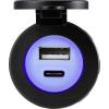 TRU COMPONENTS TC-12114140 USB a + USB C® podsvícená vestavná zásuvka, modrá LED, kulatá Množství: 1 ks