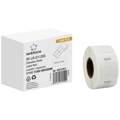 Renkforce etikety v roli kompatibilní náhradní DYMO DYMO 11353, S0722530 25 x 13 mm papír bílá 1000 ks trvalé univerzální etikety RF-6027522