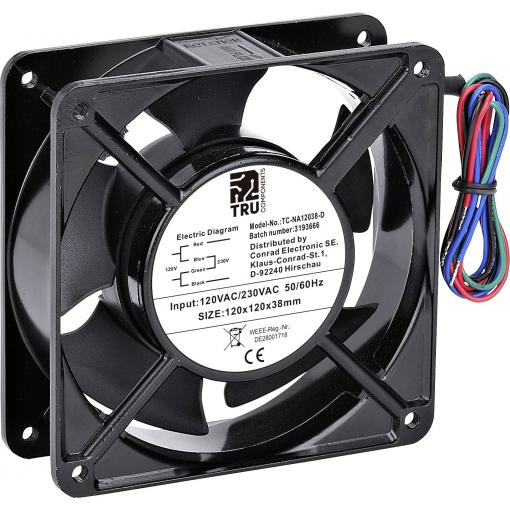 TRU COMPONENTS TC-NA12038-D axiální ventilátor, 230 V/AC, 120 V/AC, 170 m³/h, (d x š x v) 120 x 120 x 38 mm, TC-12774664