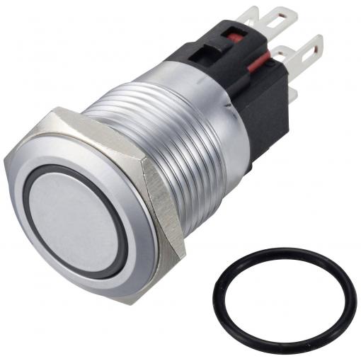 TRU COMPONENTS TC-12647528 tlačítkový spínač 250 V/AC 3 A 1x vyp/(zap) IP65 zelená s aretací Mosaz, pochromovaná 1 ks