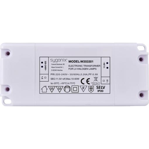 Sygonix SY-6313016 Halogenový transformátor 11.5 V/AC 10 - 60 W