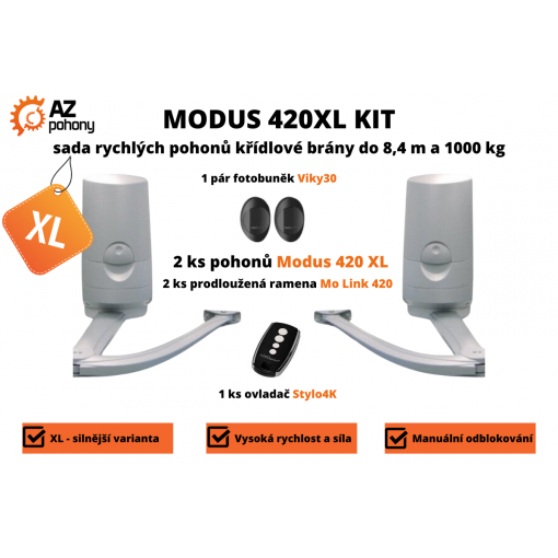 Modus420 XLKit  - sada rychlých pohonů křídlové brány do 8,4 m - Modus420XLKit  - sada rychlých pohonů křídlové brány do 8,4 m