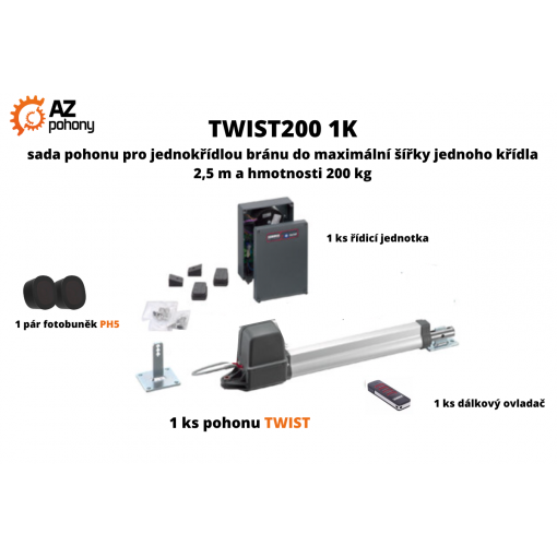 TWIST200 1K - pohon jednokřídlové brány