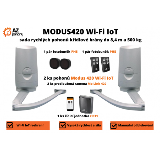 Modus420 Wi-Fi IoT - sada pohonů pro křídlovou bránu do 8,4 m