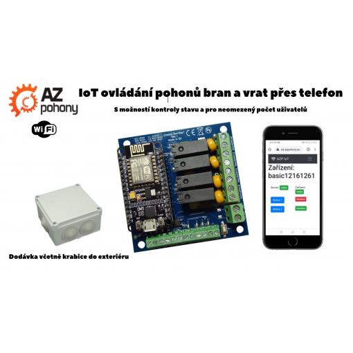 AZP0122 Wi-Fi IoT ovladač základní - jednoduché ovládání brány z mobilního telefonu, základní verze; 4 výstupy, 2 vstupy