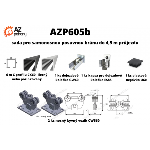 AZP605b - sada pro samonosnou posuvnou bránu do 4 m průjezdu a do hmotnosti brány 150 kg