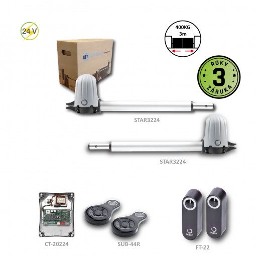 STAR3224KR pro dvojkřídlovou bránu do 2m / křídlo, 2x STAR3224, 1x CT-20224, 2x SUB-44R, 1 pár FT32