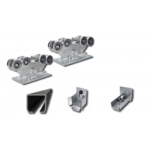 GRANDE-9 samonosný systém 140x140x6 mm pro posuvné brány do 1000 kg / 15 m otvor (C399G/Fe 2x 6 m černý profil, C3999G 2ks, C396G 2ks, C397G 2ks), intenzivní provoz