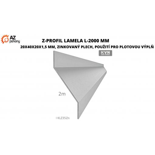 Z-profil lamela L-2000 mm, 23x34x23x1,5 mm, zinkovaný plech, použití pro plotovou výplň, možnost použít s KU50Zn, cena za 2 metrový kus