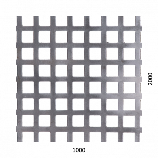 děrovaný plech čtvercový řadový Fe, otvor: 10x10 mm, rozteč: 15 mm, (2000x1000x2,0 mm)