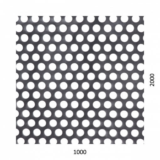 děrovaný plech kruhový přesazený Fe, otvor: ø 10 mm, rozteč: 15 mm, (2000x1000x1 mm)